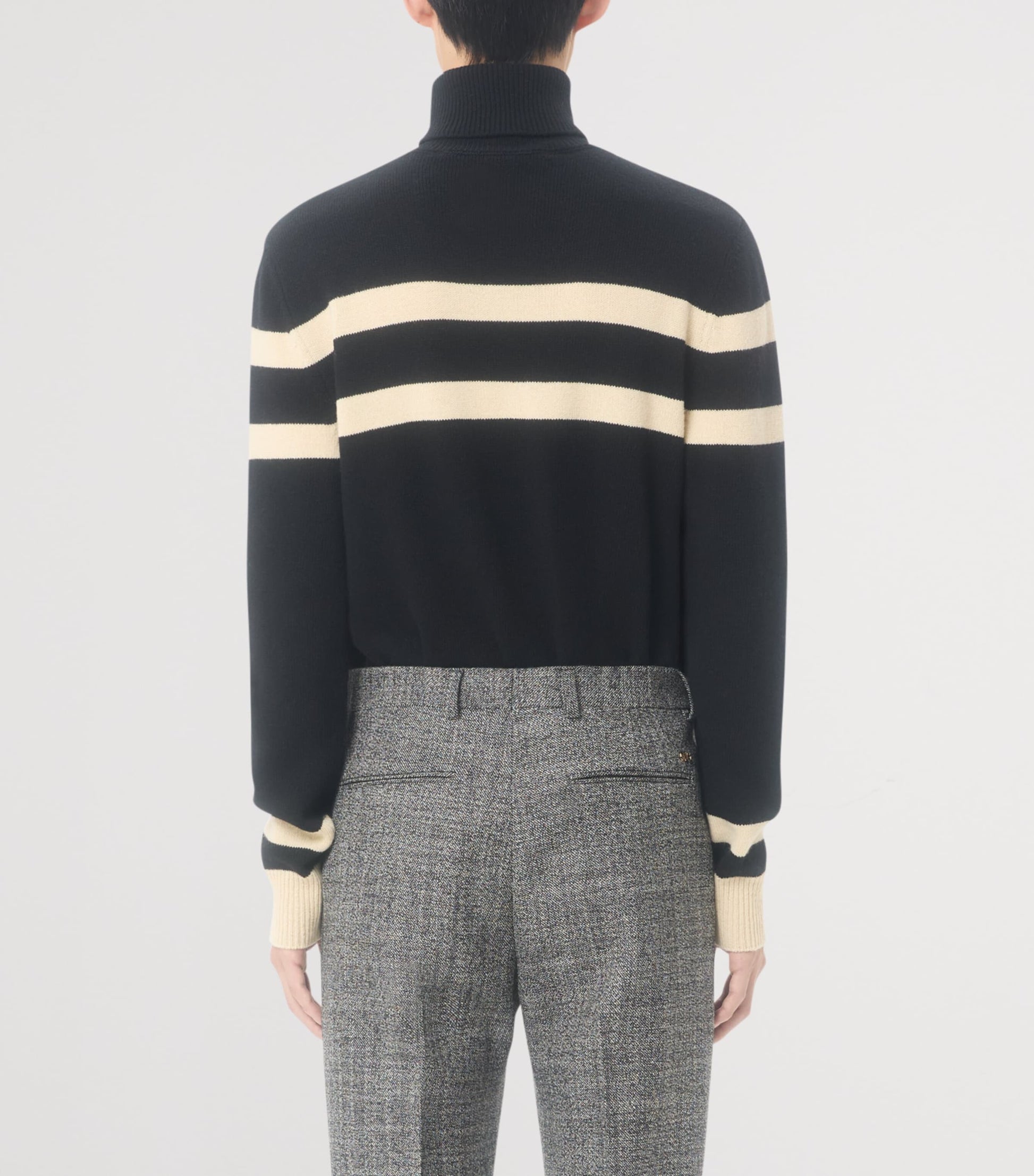 Valentino Garavani Black Virgin Wool Stripe Rollneck Sweater