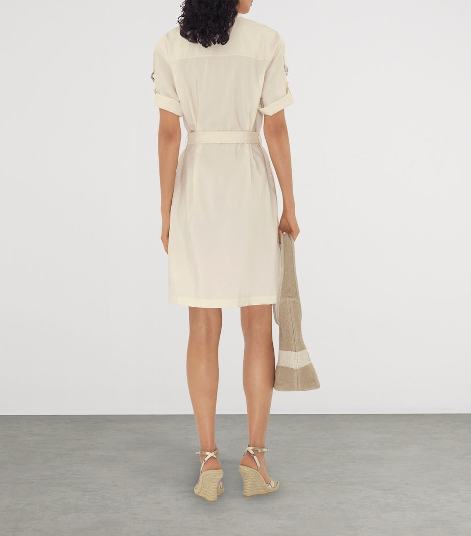 White Silk-Blend Shirt Dress