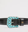 Valentino Garavani Black Leather VLogo Signature Gemstone Belt