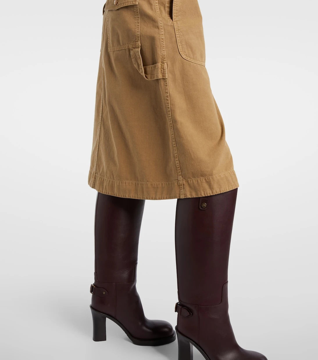 Moncler - Belted denim midi skirt