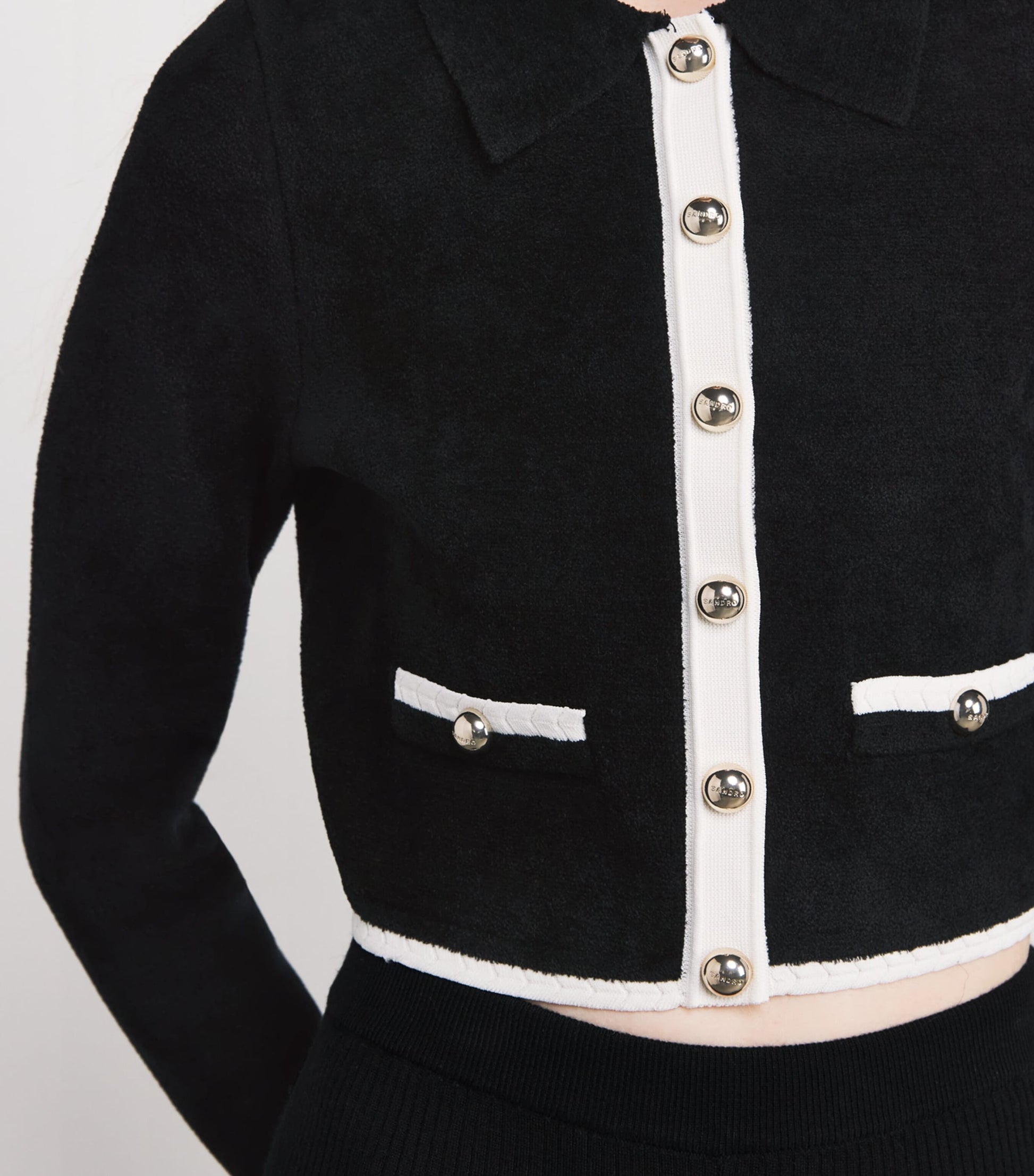 Velvet Two-Tone Cardigan BLACK