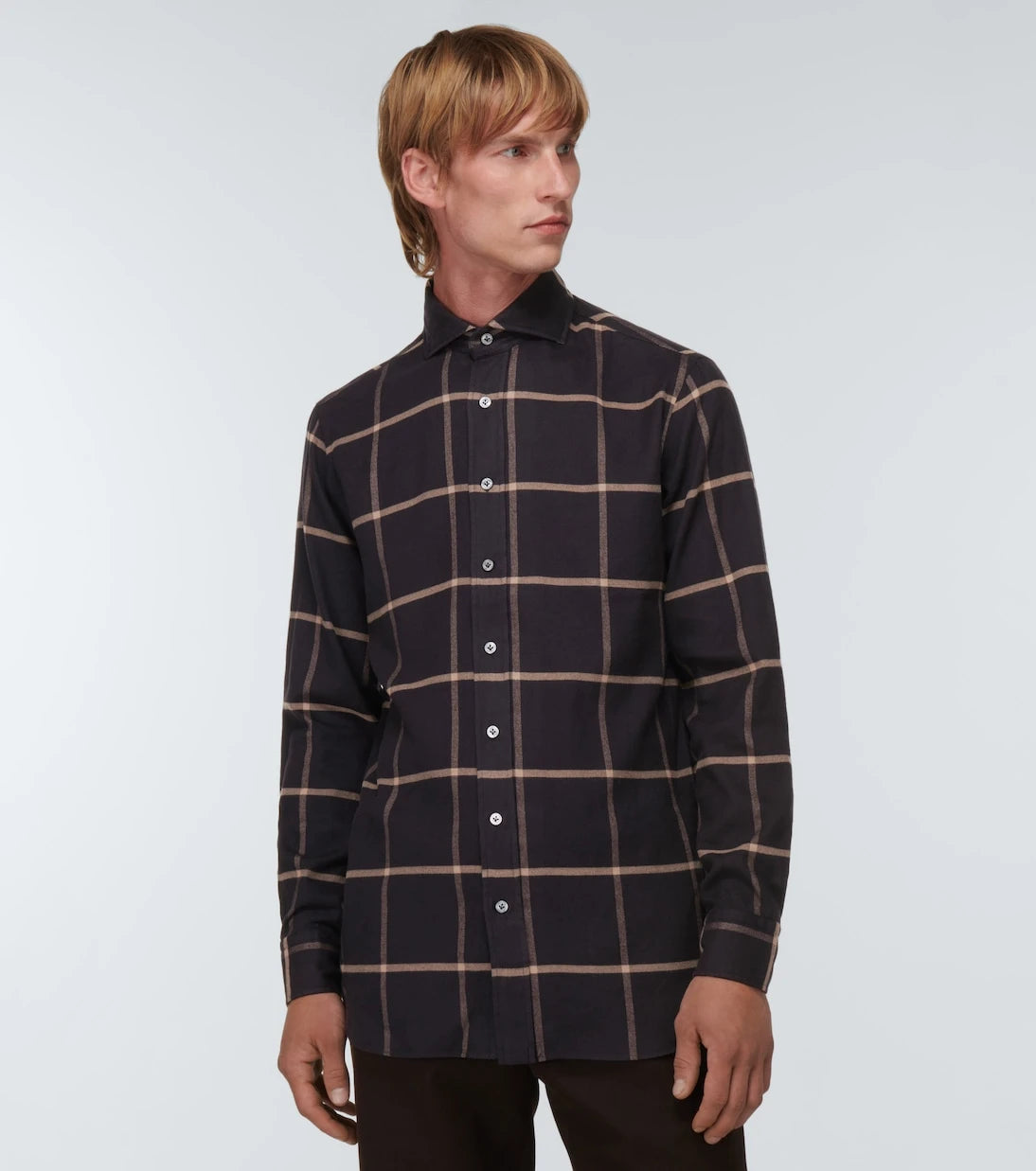 Lardini - Ekose pamuk karışımlı gabardin gömlek