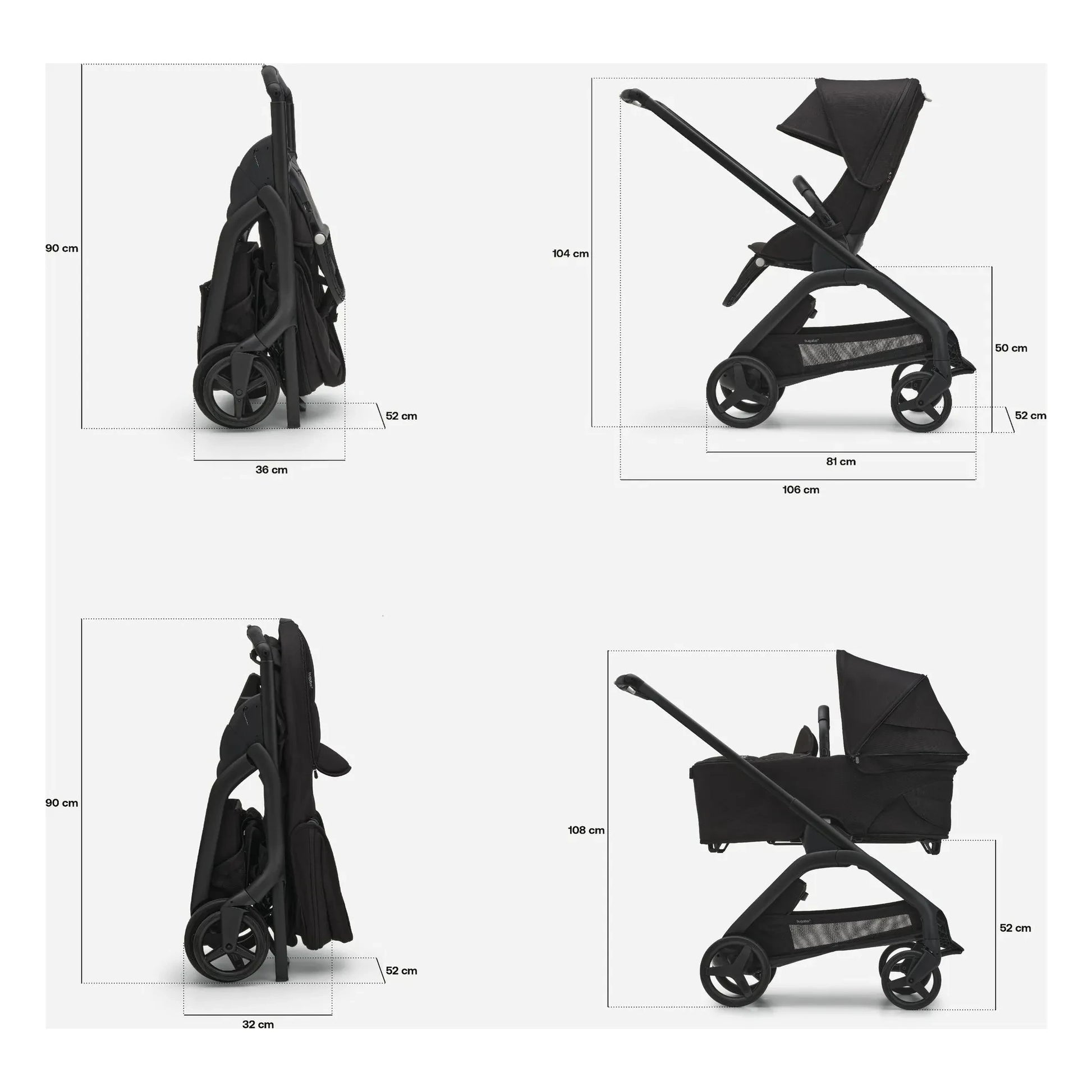 Bugaboo - Bugaboo Dragonfly Complete city stroller graphite chassis | Heather grey