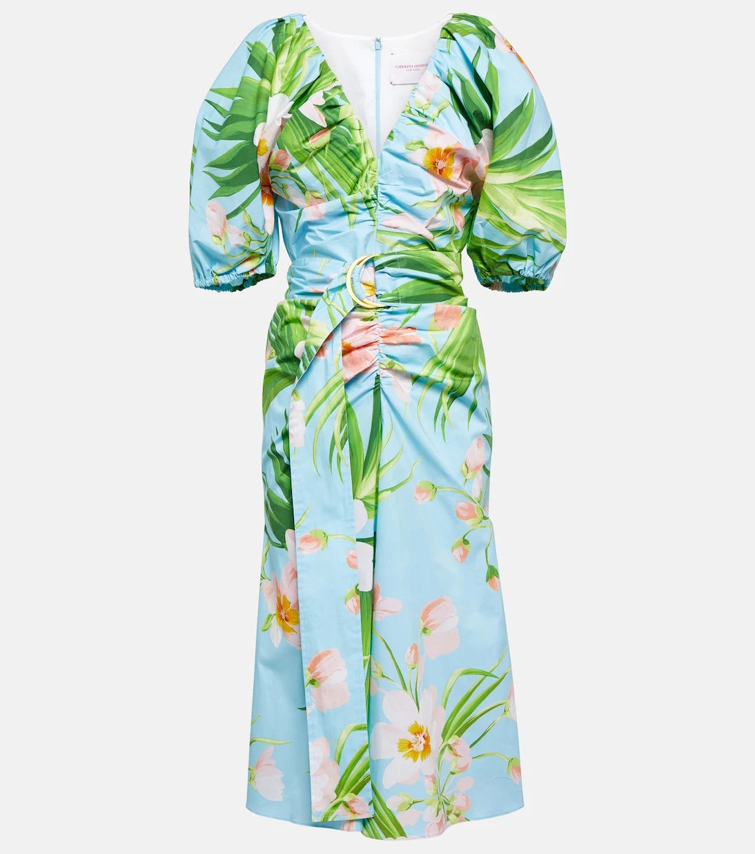Carolina Herrera - Puffed printed cotton-blend midi dress