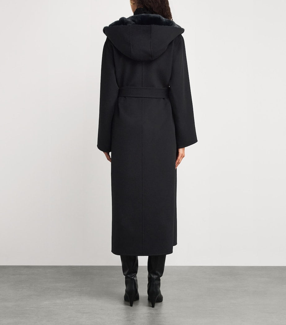 Hooded Mink Fur-Trim Coat