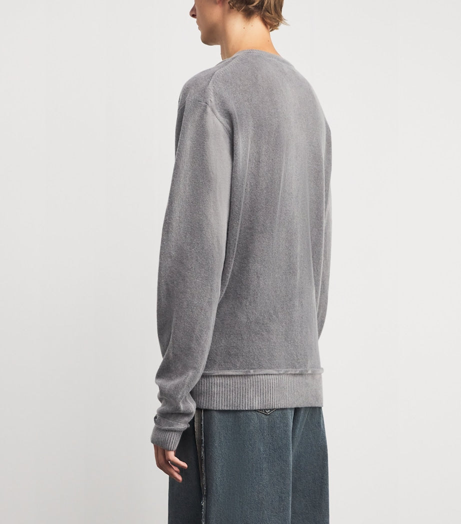Grey Merino Wool V-Neck Sweater