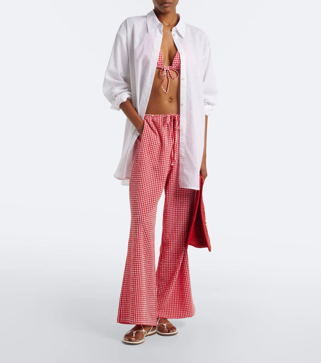 Montce - Gingham seersucker wide-leg pants