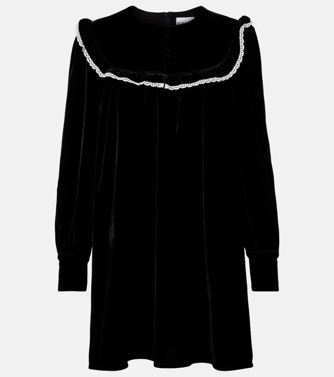 Ganni - Lace-trimmed velvet minidress