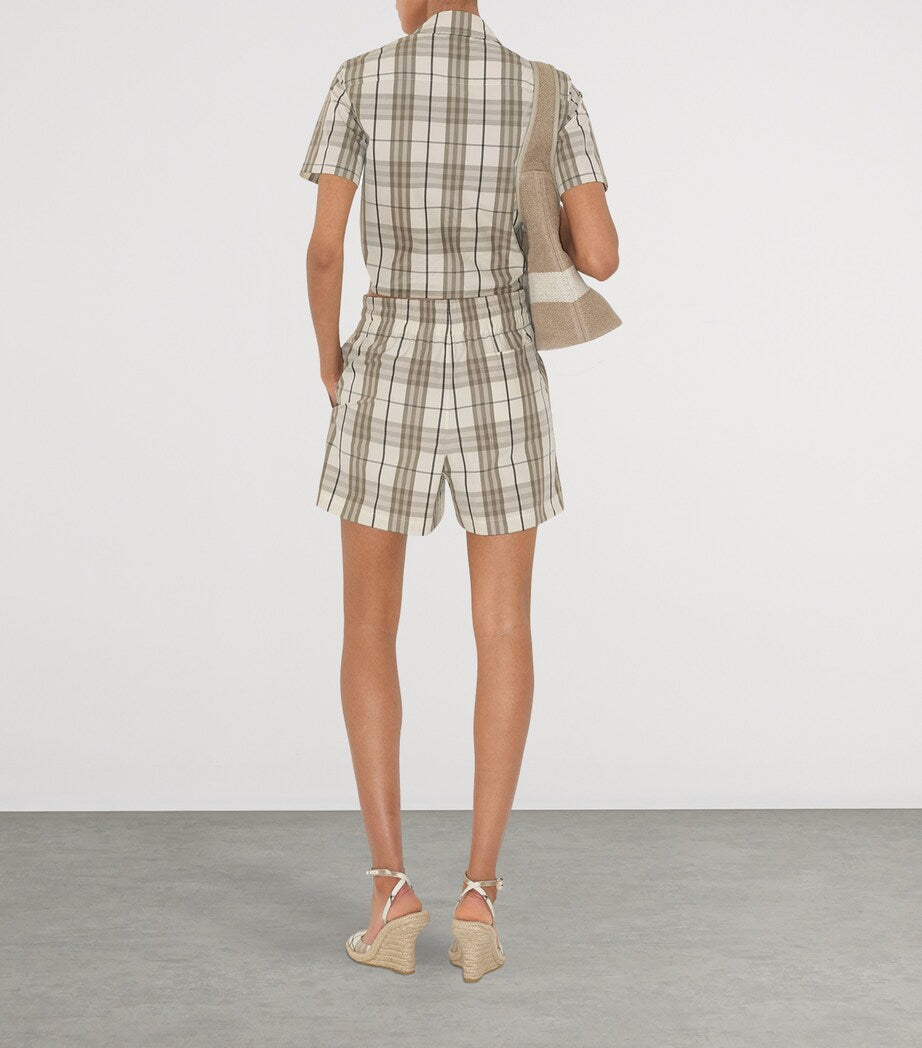 Burberry Ivory Cotton Check Drawstring Shorts