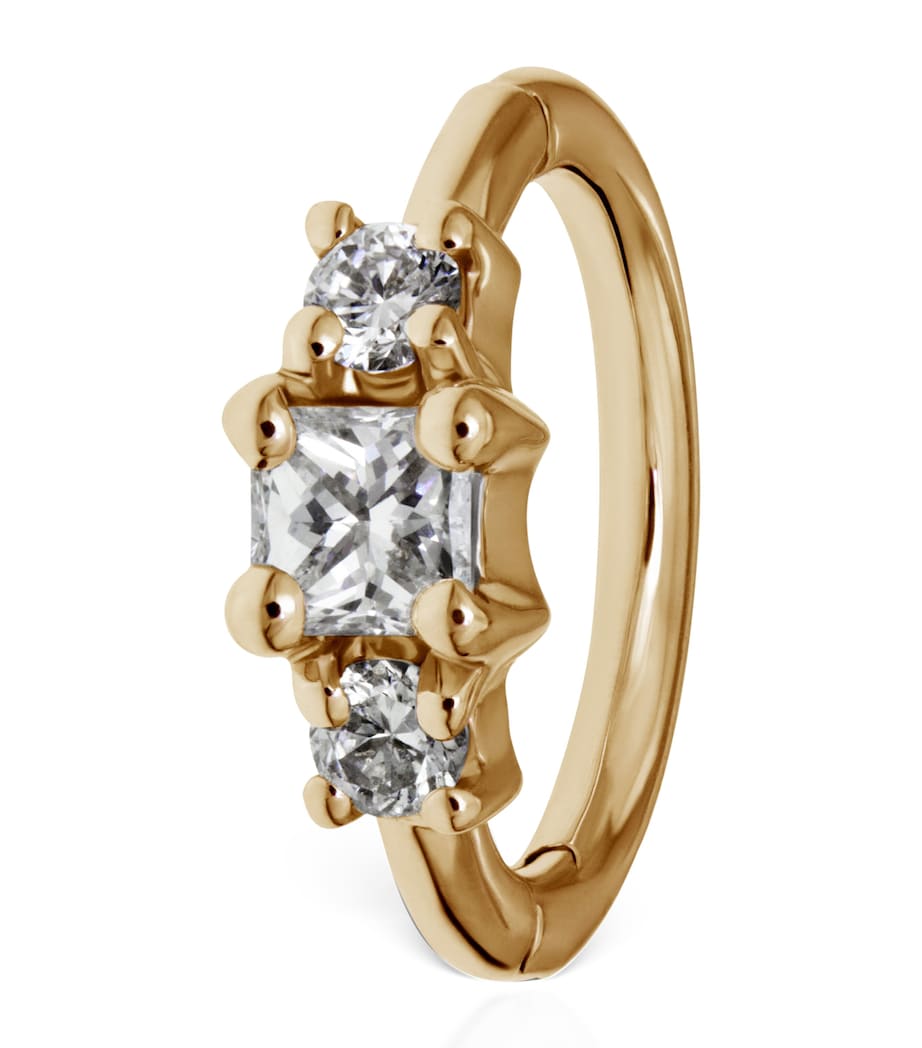 Yellow Gold Diamond Princess Hoop Earring (6.5mm)