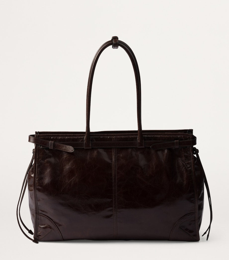 Prada Brown Large Leather Buckle Tote Bag