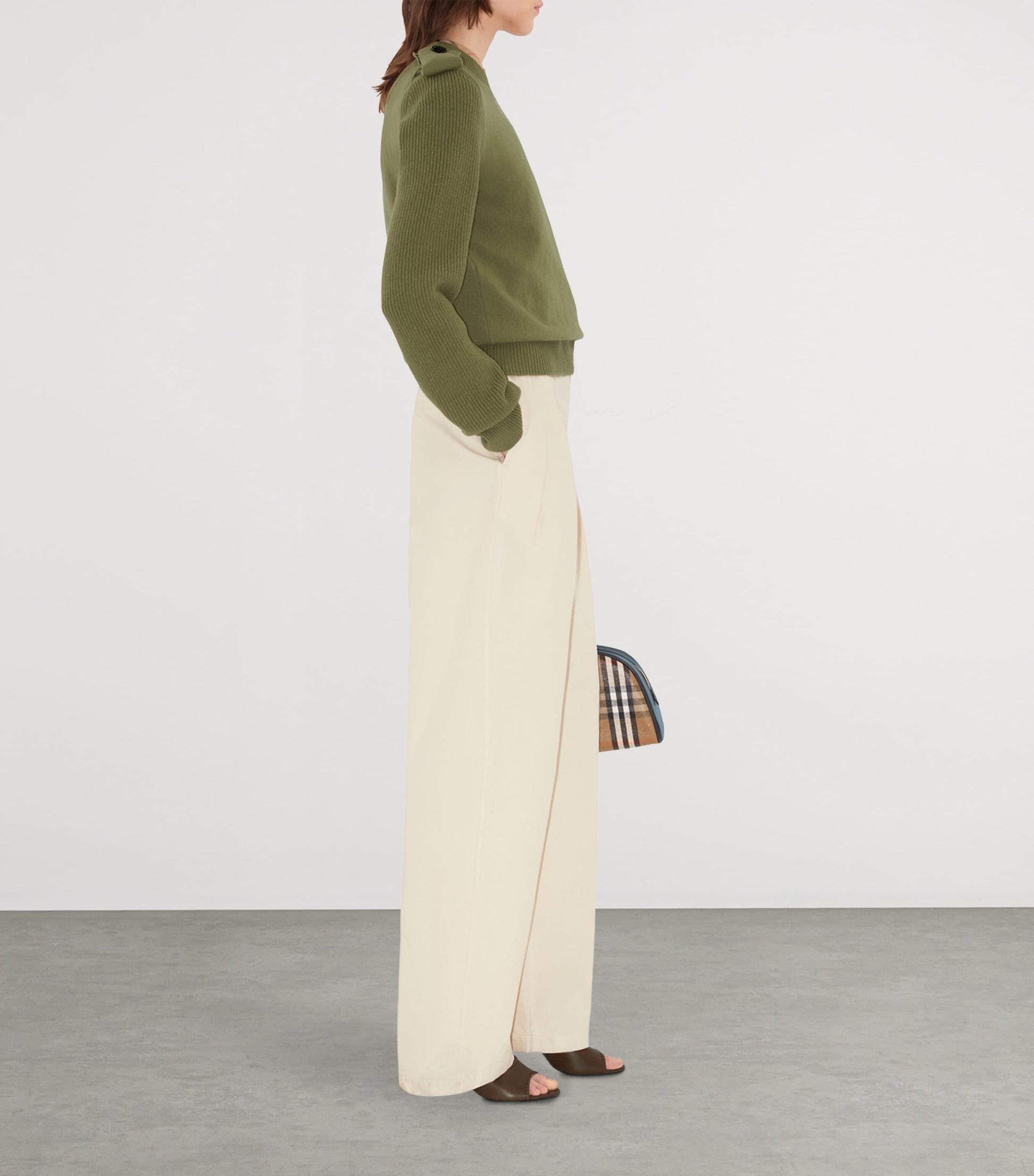 Green Wool-Cashmere-Blend Epaulette Sweater