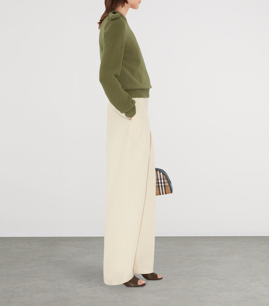 Burberry Green Wool-Cashmere-Blend Epaulette Sweater