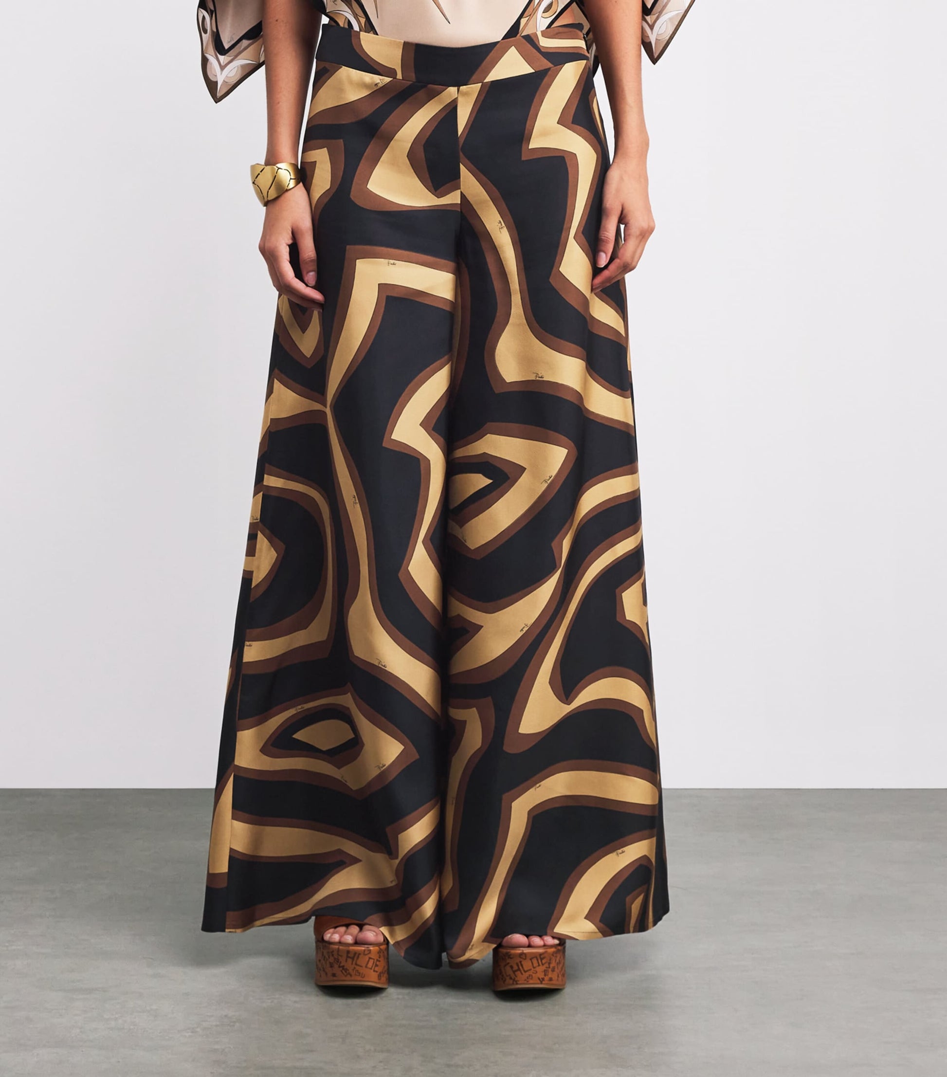 Gold Silk Labirinto Print Trousers