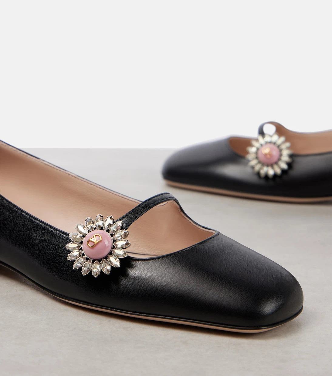 Valentino Garavani - Embellished leather Mary Jane flats