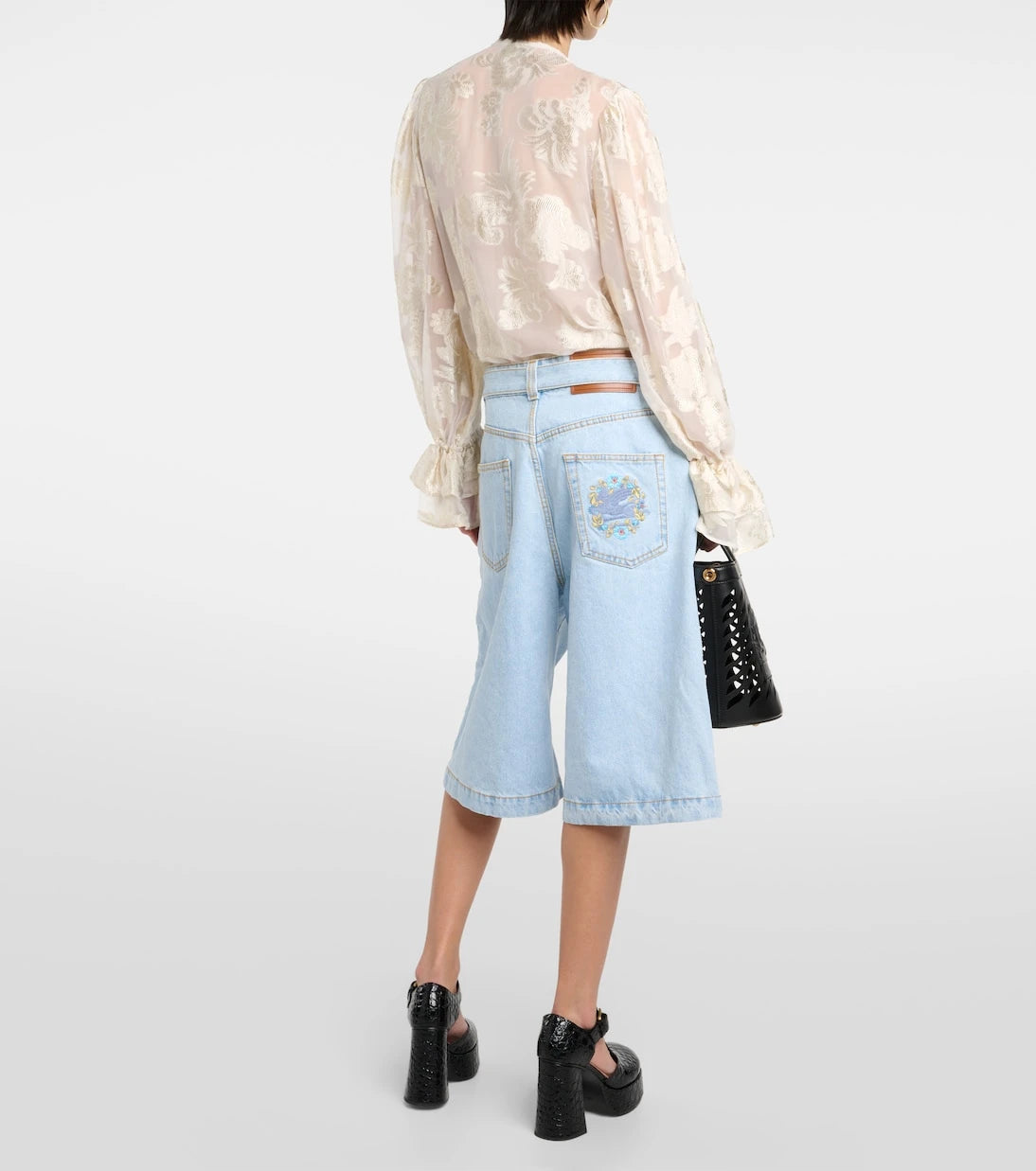 Etro - Embroidered denim shorts
