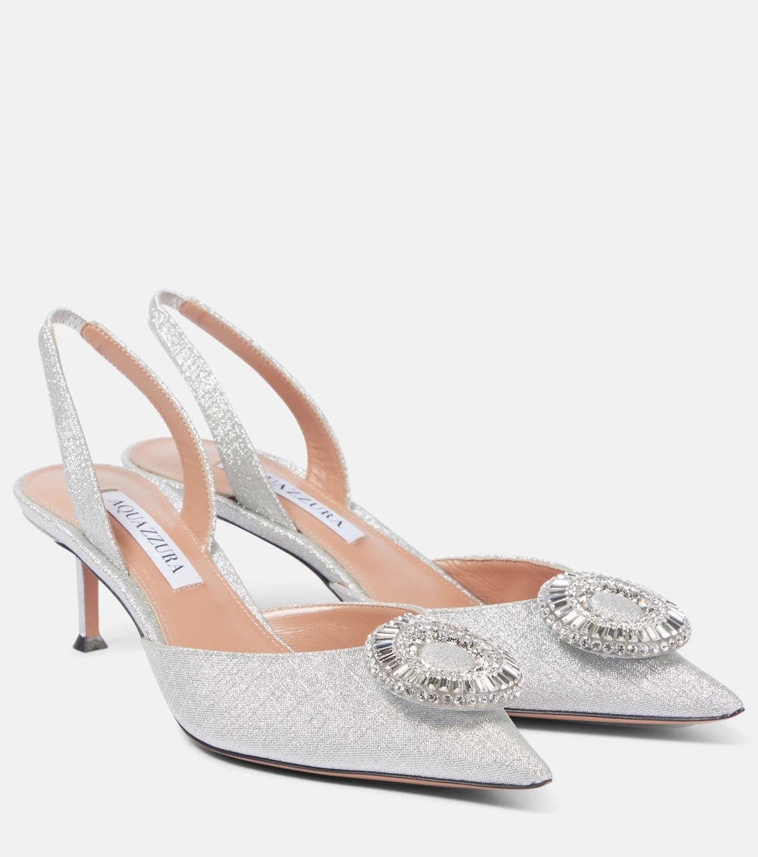 Aquazzura - Crystal Hoop 50 glitter slingback pumps