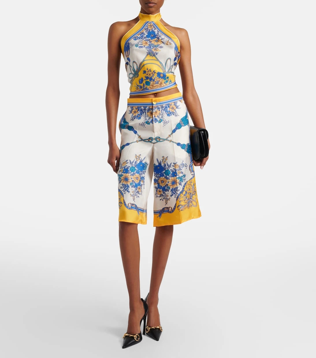 Gucci - Printed halterneck silk twill top