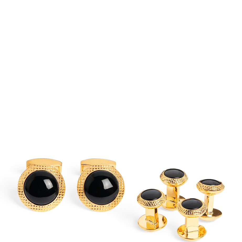 Black Onyx Bullseye Cufflinks And Studs Set