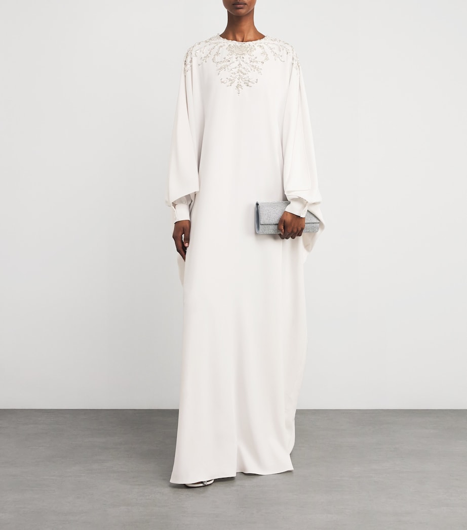 Zuhair Murad White Pearl-Embellished Kaftan Maxi Dress