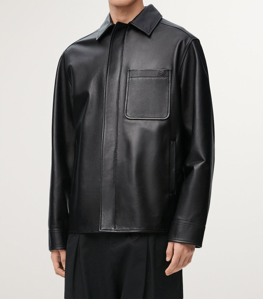 LOEWE Black Leather Shirt Jacket