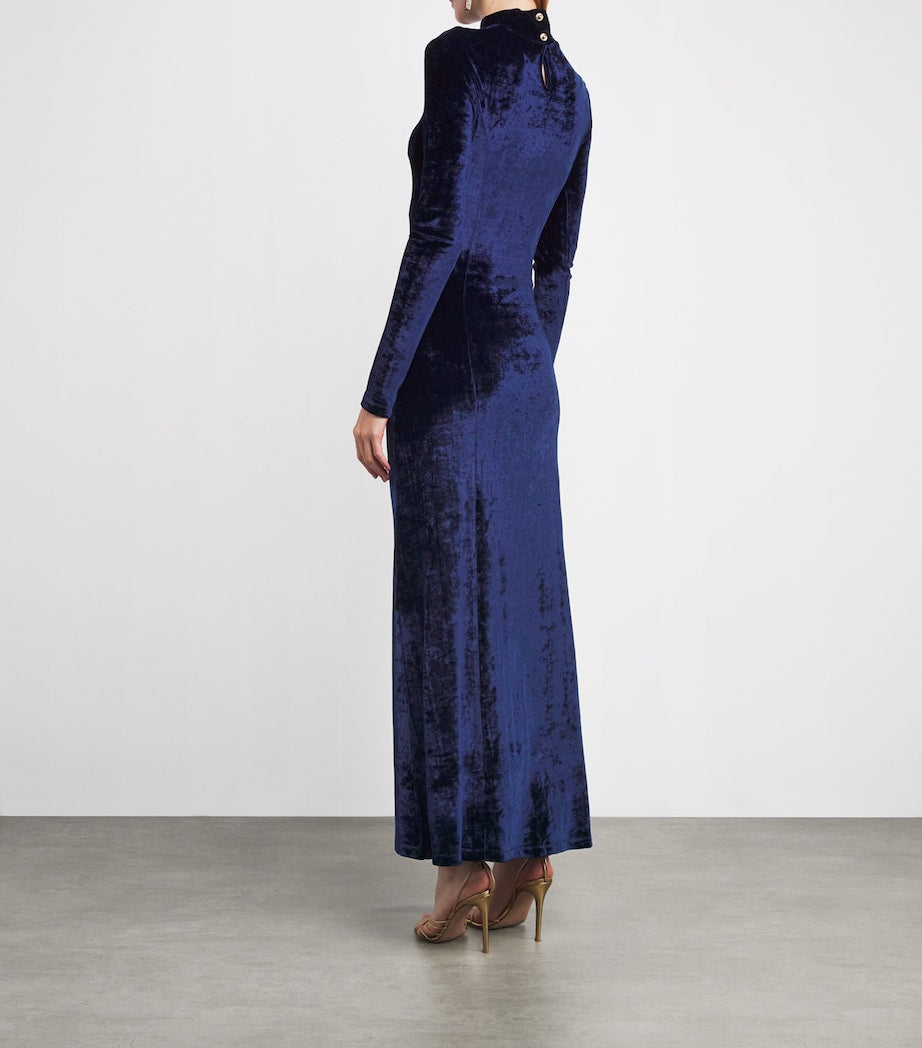 Paco Rabanne Navy Velvet Asymmetric Midi Dress