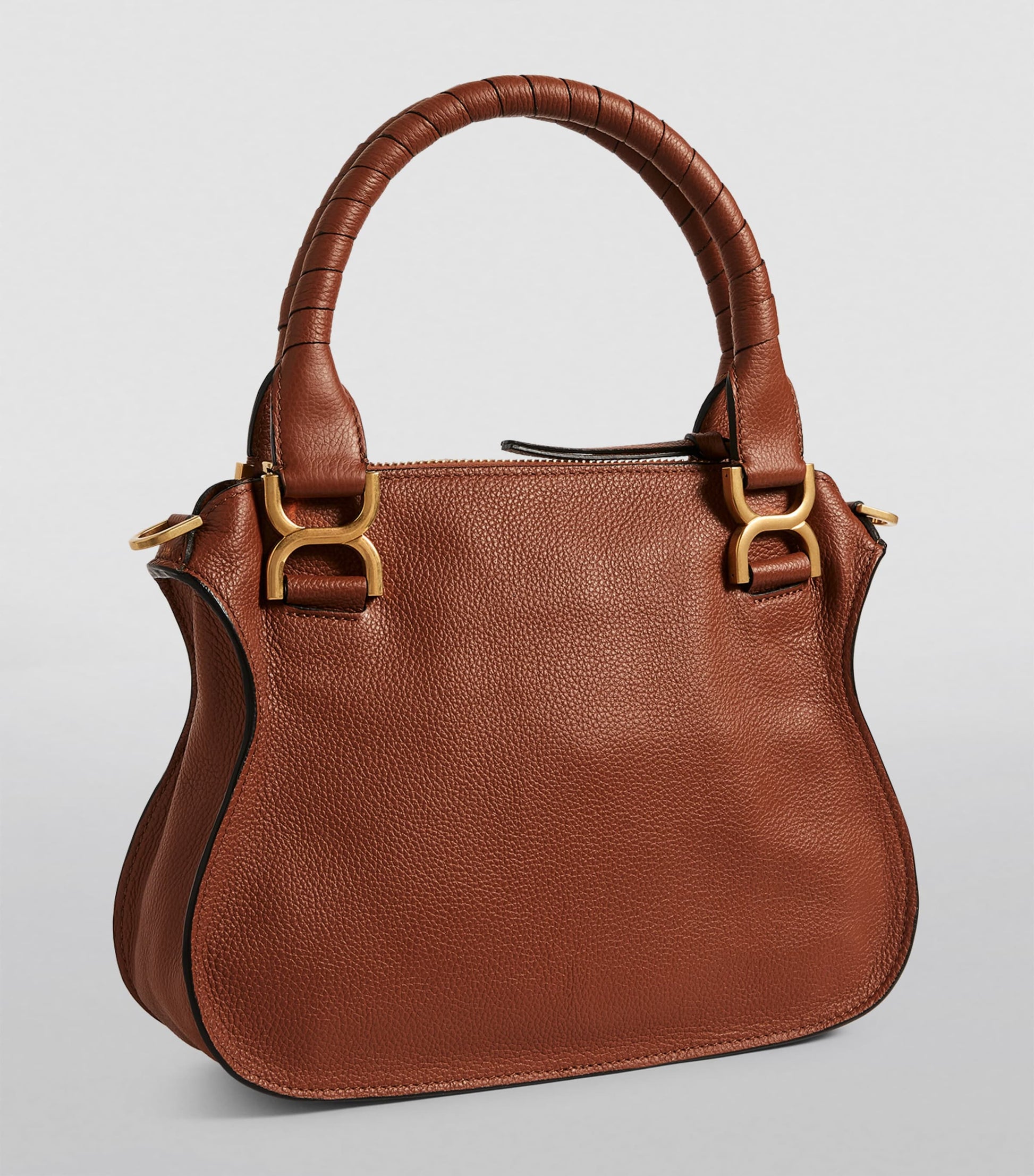 Brown Small Leather Marcie Top-Handle Bag