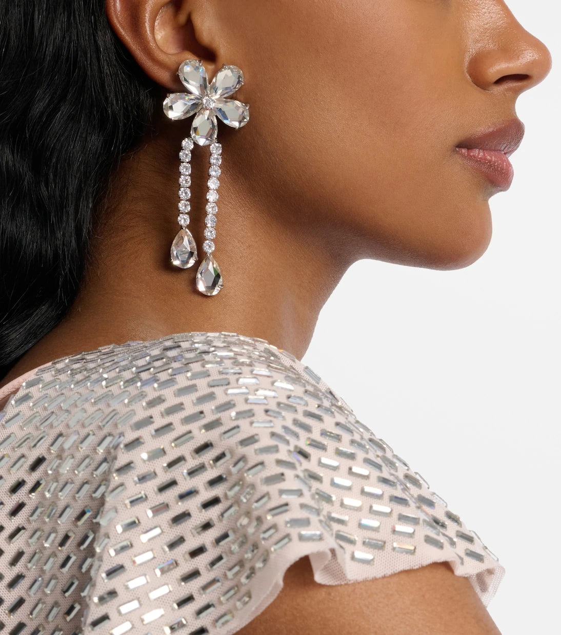 Self-Portrait - Crystal-embellished drop earrings