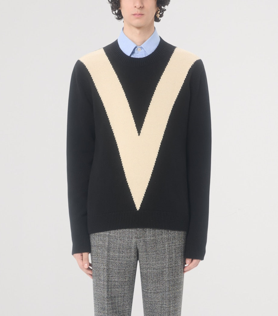 Valentino Garavani Black Virgin Wool V Logo Sweater