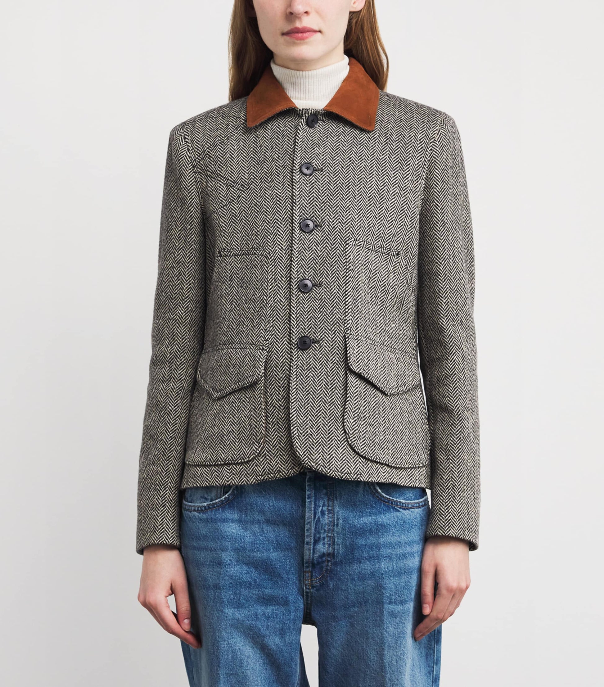 Polo Ralph Lauren Multi Wool-Blend Herringbone Suede-Trim Jacket