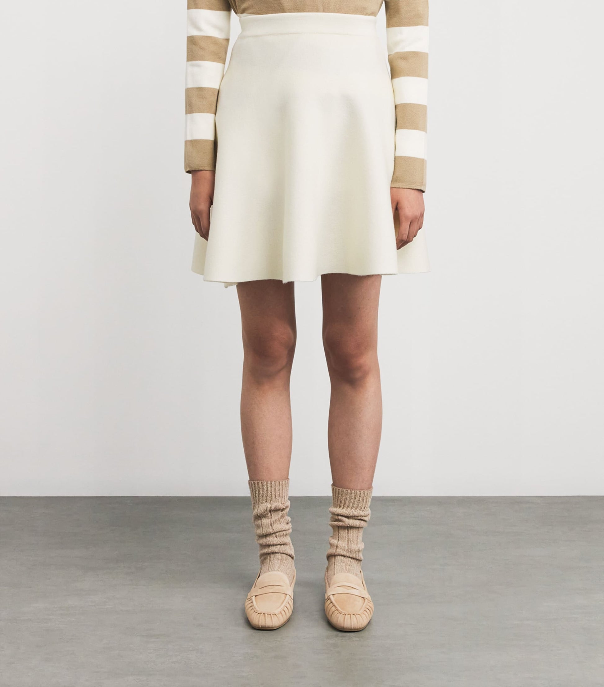 White Virgin Wool Knit Midi Skirt