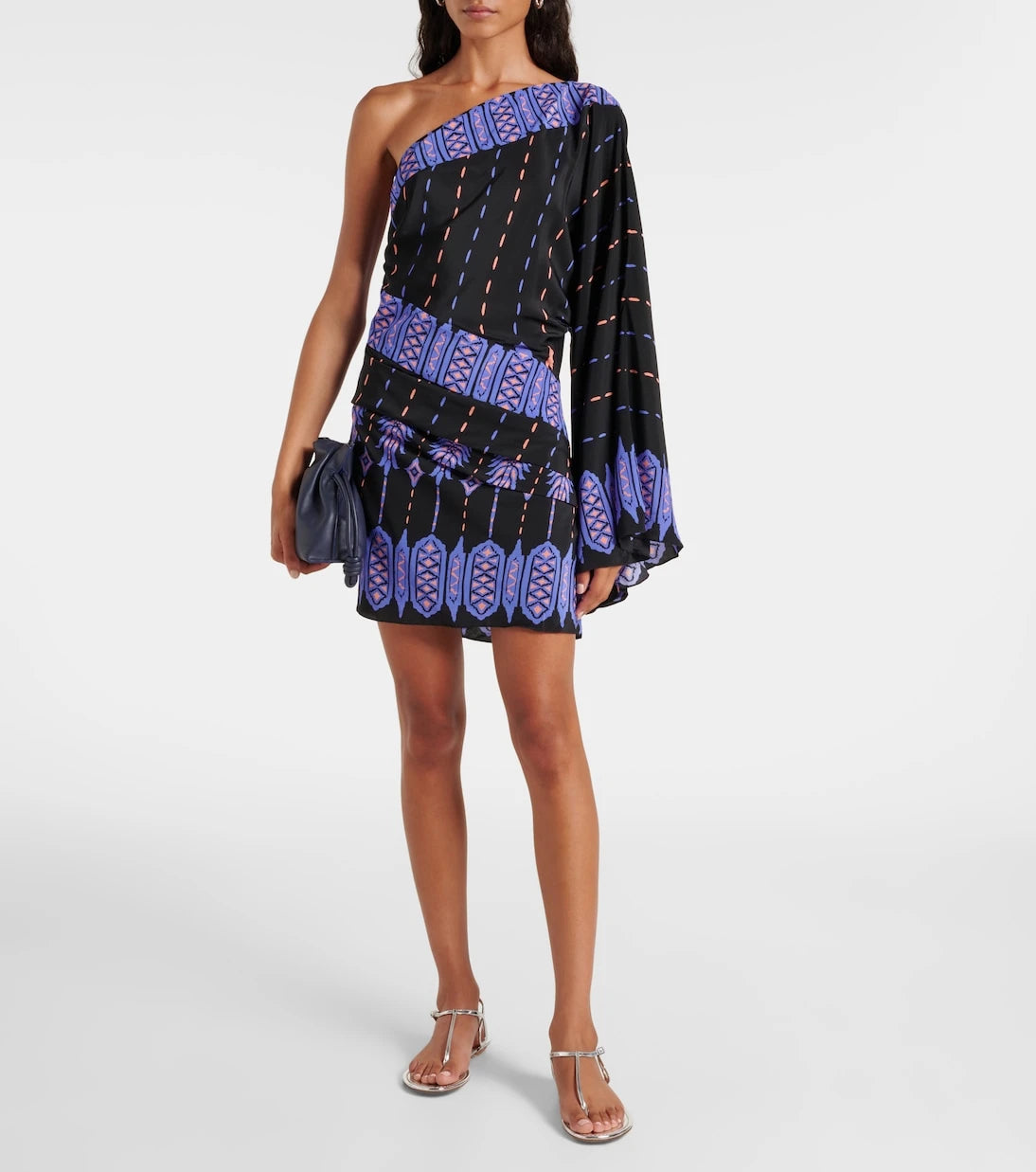 Johanna Ortiz - Printed one-shoulder silk minidress