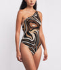 PUCCI Brown Marmo Print One-Shoulder Swimsuit