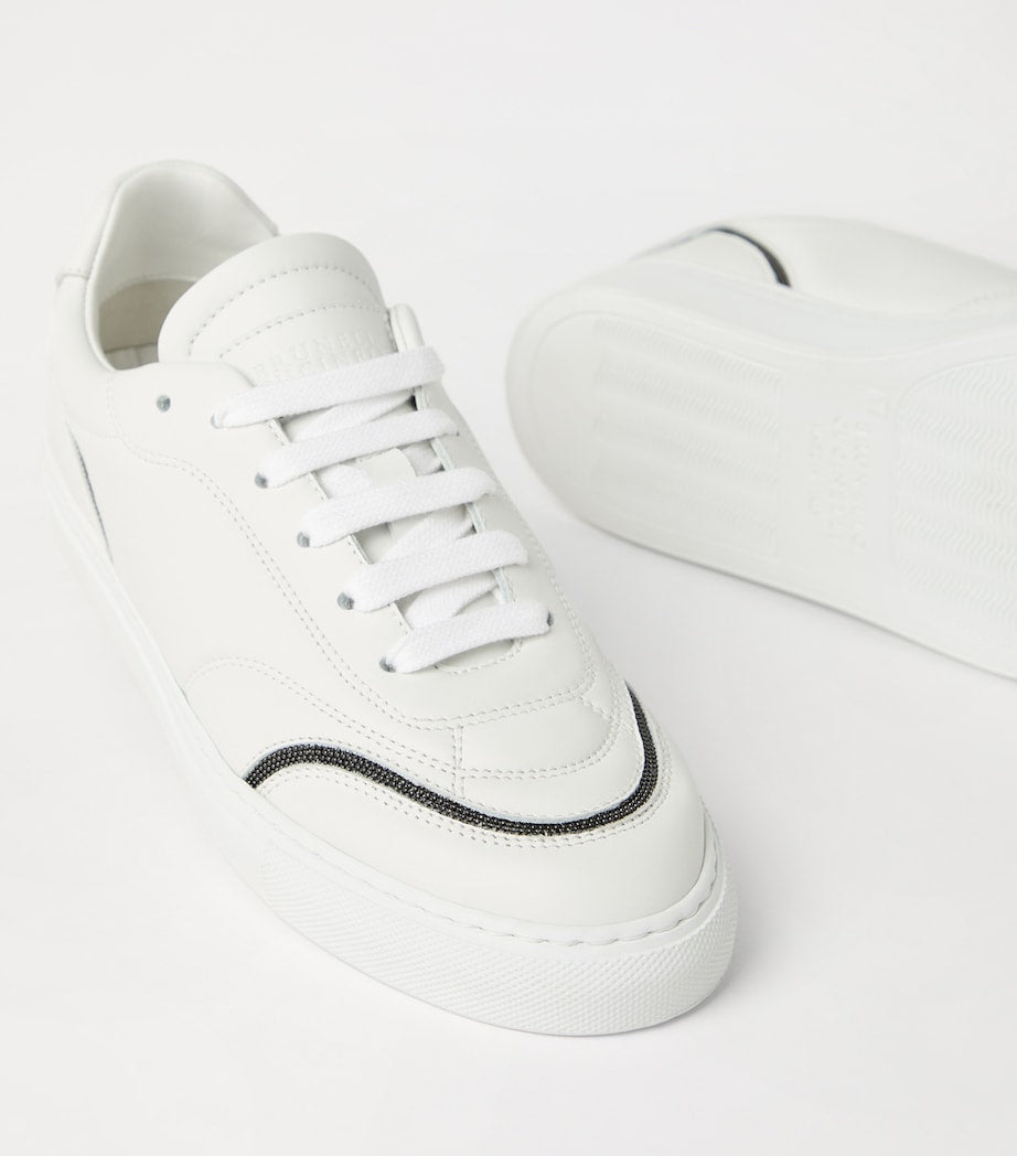 Brunello Cucinelli White Leather Monili-Trim Sneakers