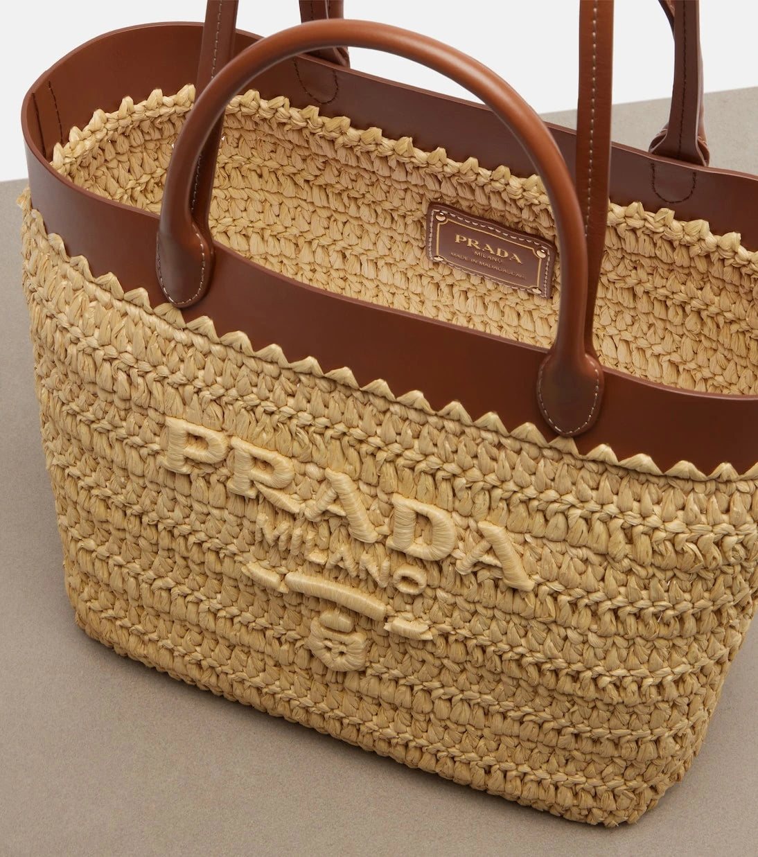 Prada - Small crochet raffia tote bag
