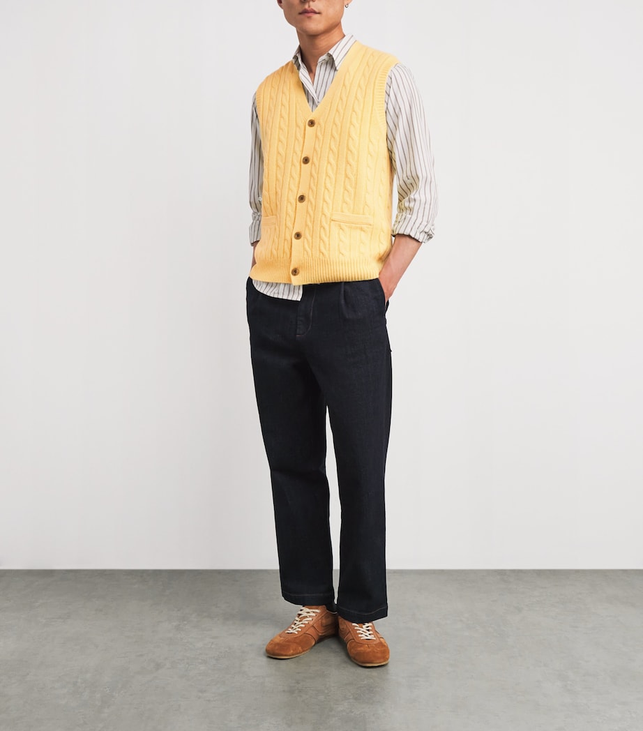 Yellow Wool-Cashmere Cable-Knit Sweater Vest