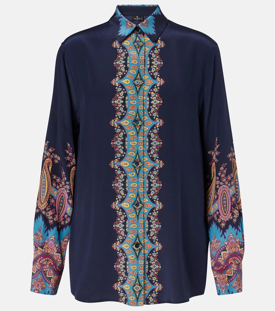 Etro - قميص من الكريب دي شين الحريري المطبوع