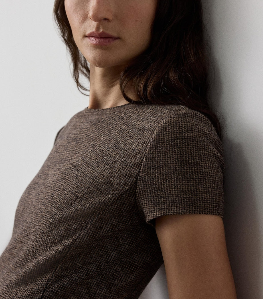 Ralph Lauren Collection Brown Wool Tick-Weave Margaret Midi Dress