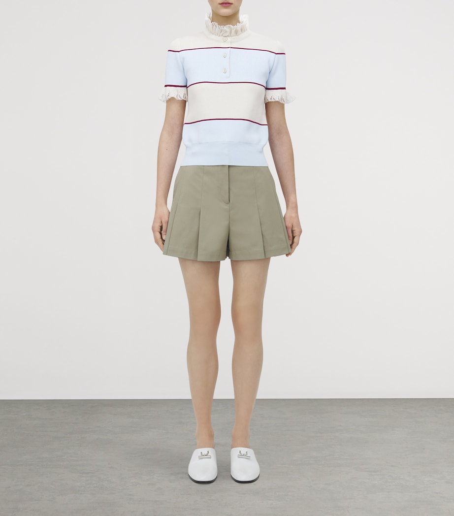 McQueen Blue Lace-Trim Stripe Polo Shirt