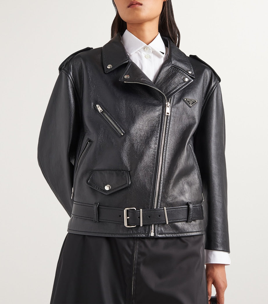 Prada Black Nappa Leather Biker Jacket