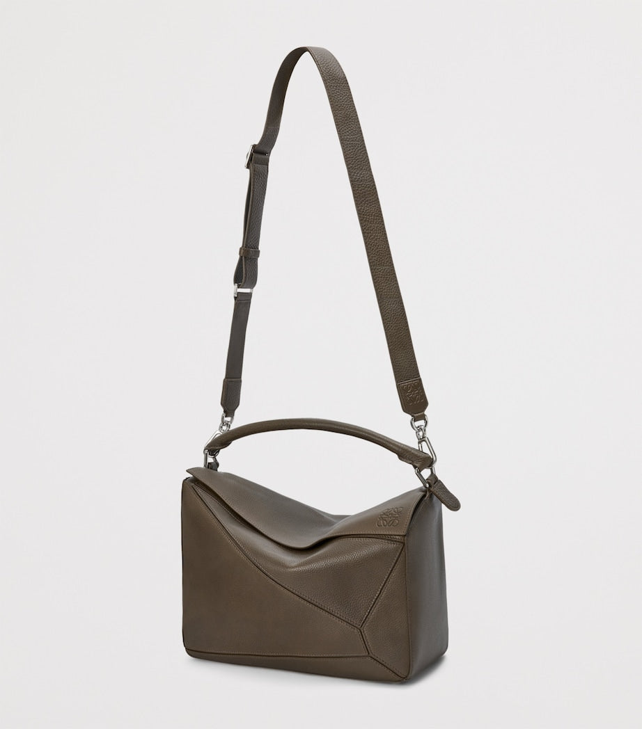 LOEWE Grey Large Leather Puzzle Edge Top-Handle Bag