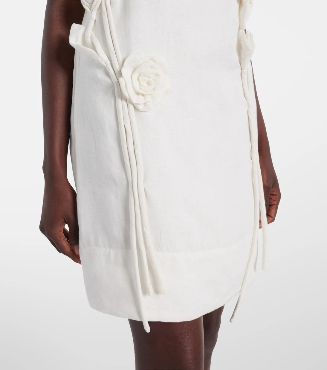 Farm Rio - Floral-appliqué linen minidress