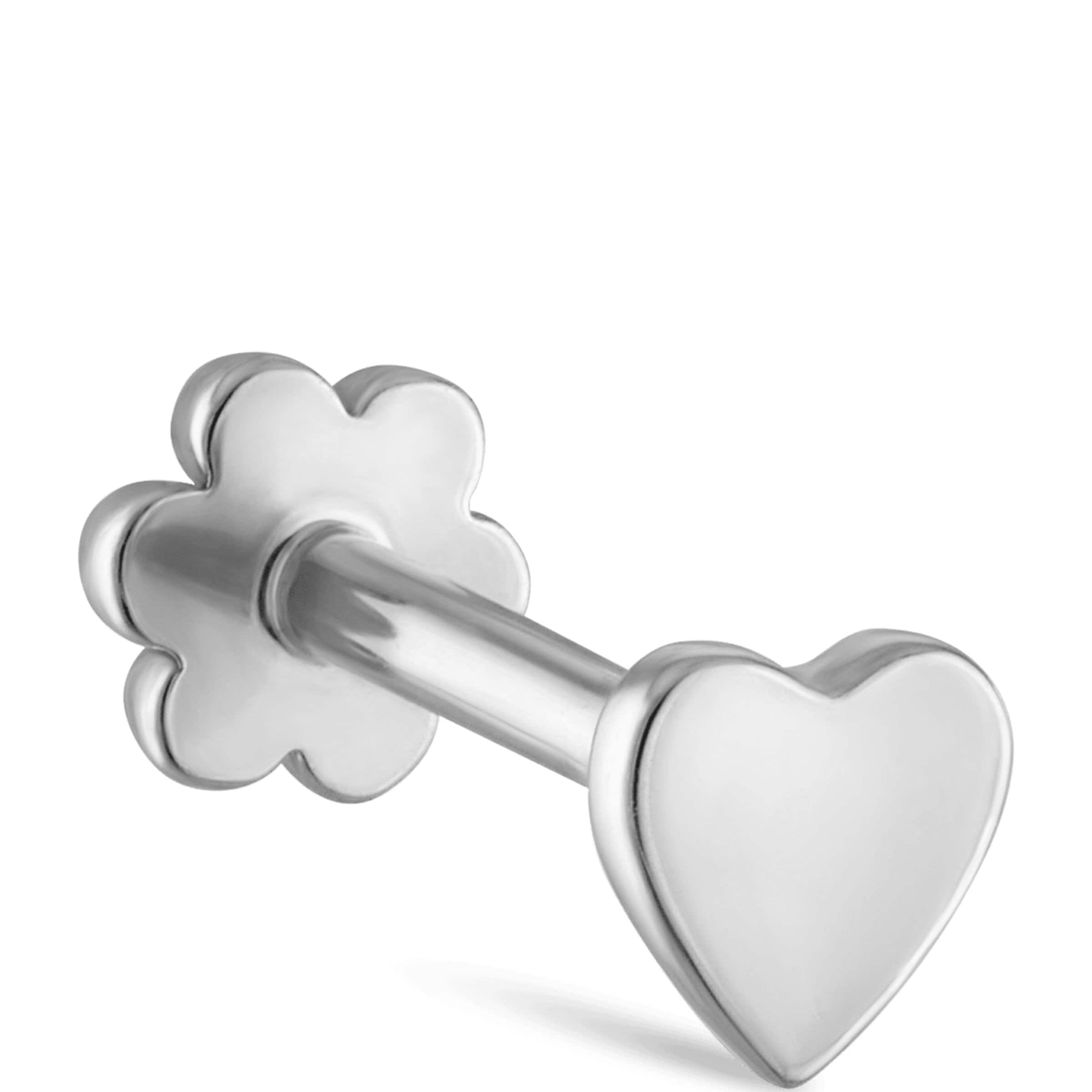 White Gold Heart Threaded Stud Earring (3mm)