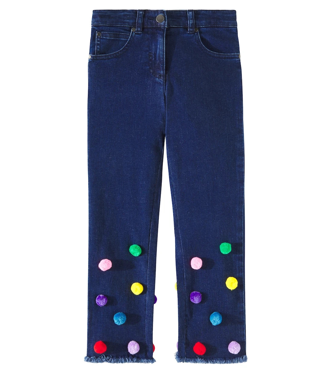 Stella McCartney Kids - جينز بقصة مستقيمة ومزين بكرات بوم بوم