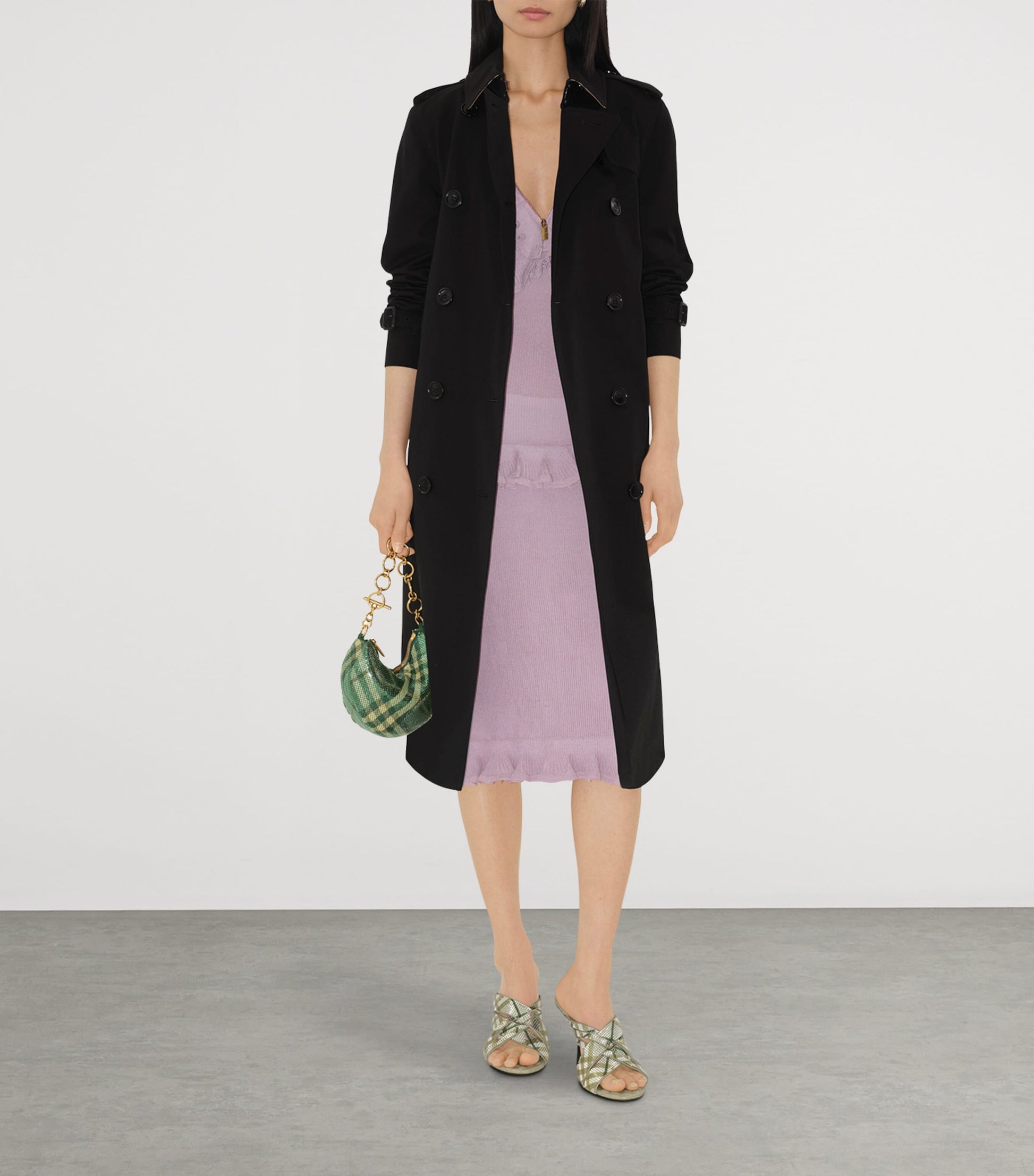 Burberry Black Gabardine Long Kensington Heritage Trench Coat