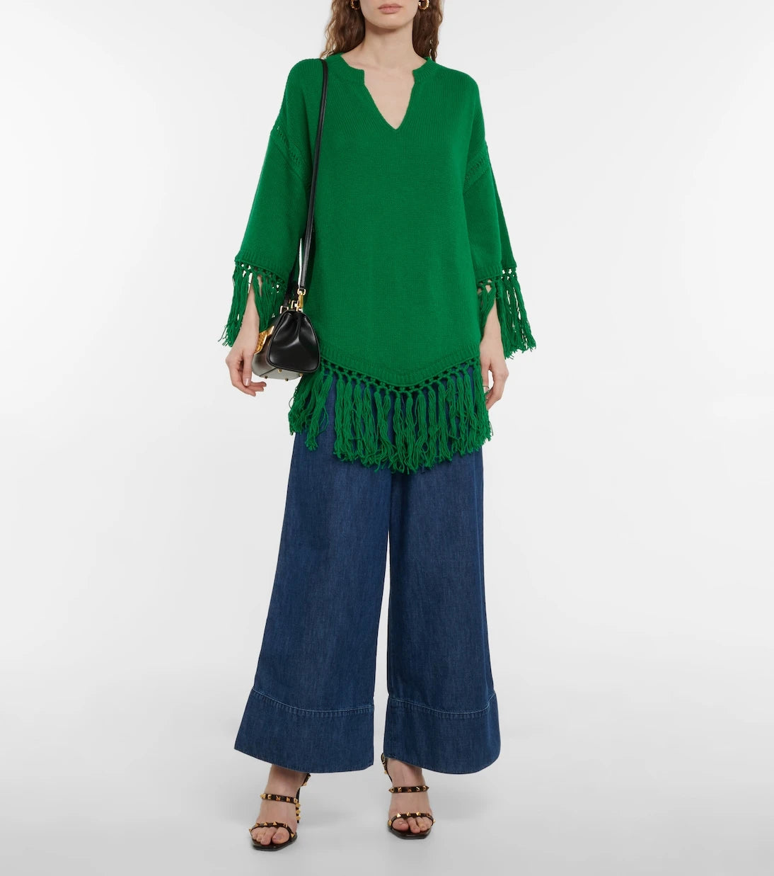 Valentino - Fringe-trimmed virgin wool poncho