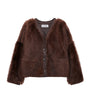 LOEWE Brown Leather Fur-Covered Cardigan