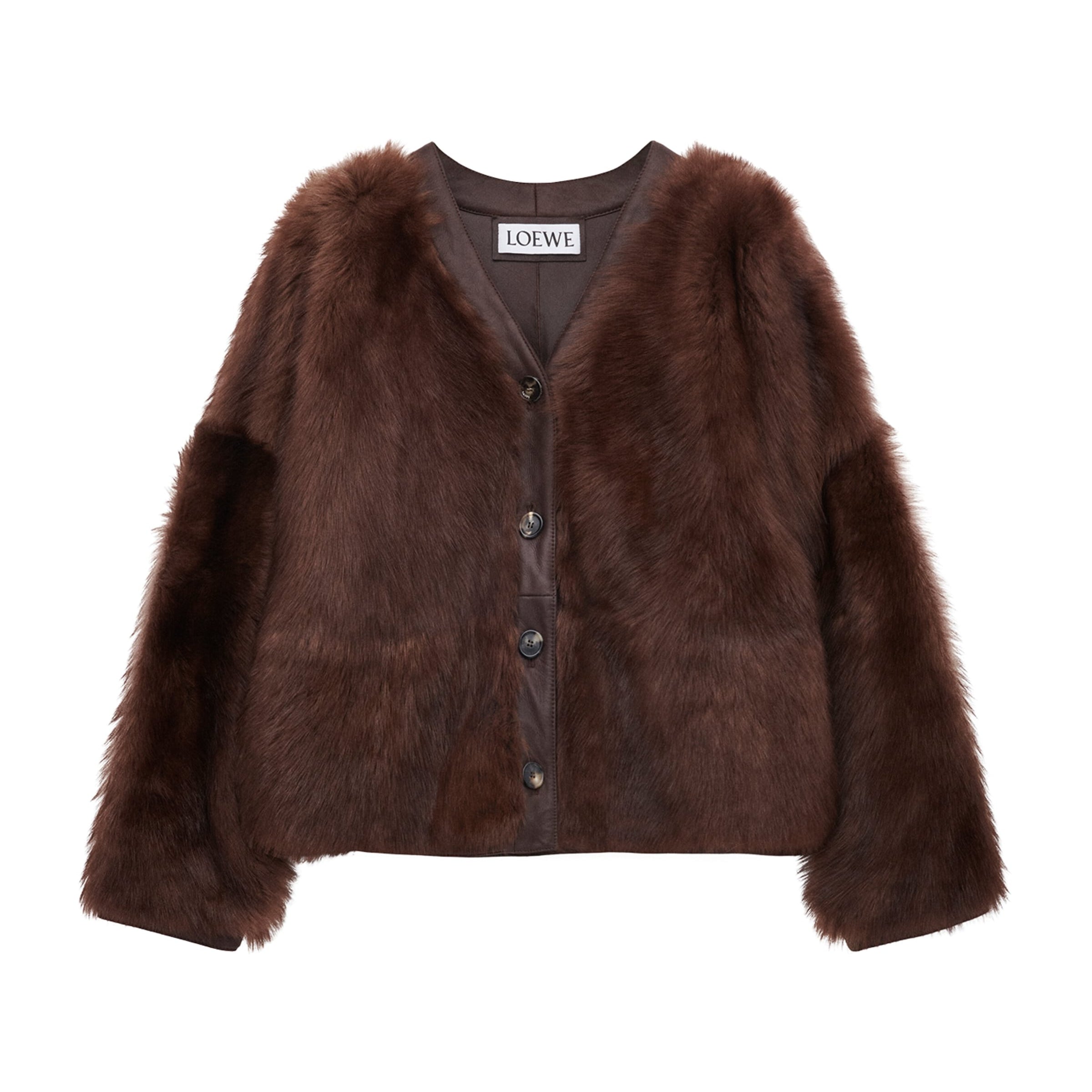 LOEWE Brown Leather Fur-Covered Cardigan