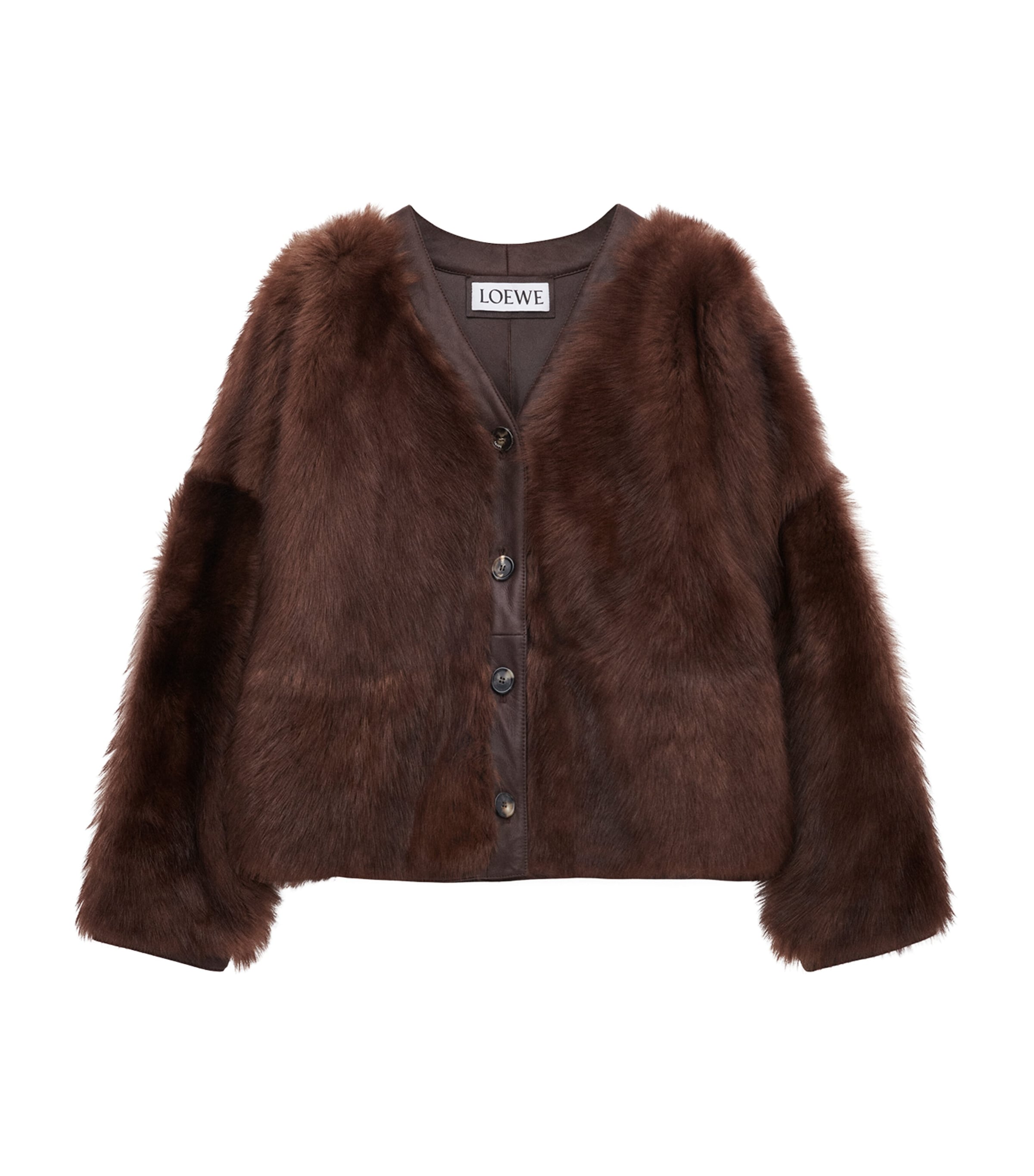 LOEWE Brown Leather Fur-Covered Cardigan