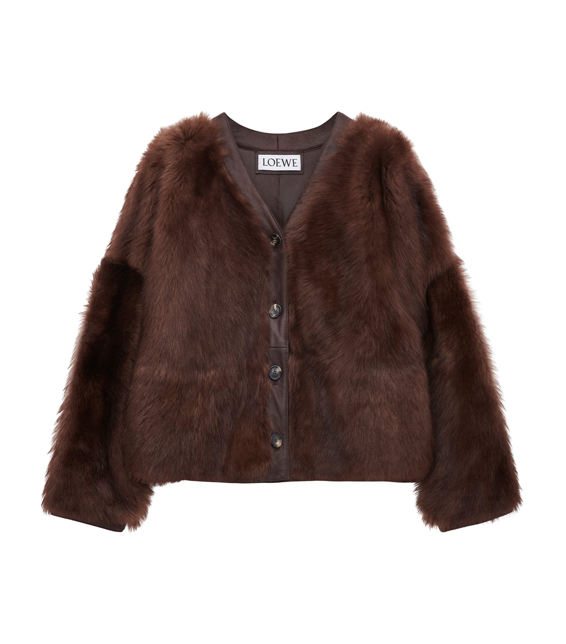 LOEWE Brown Leather Fur-Covered Cardigan